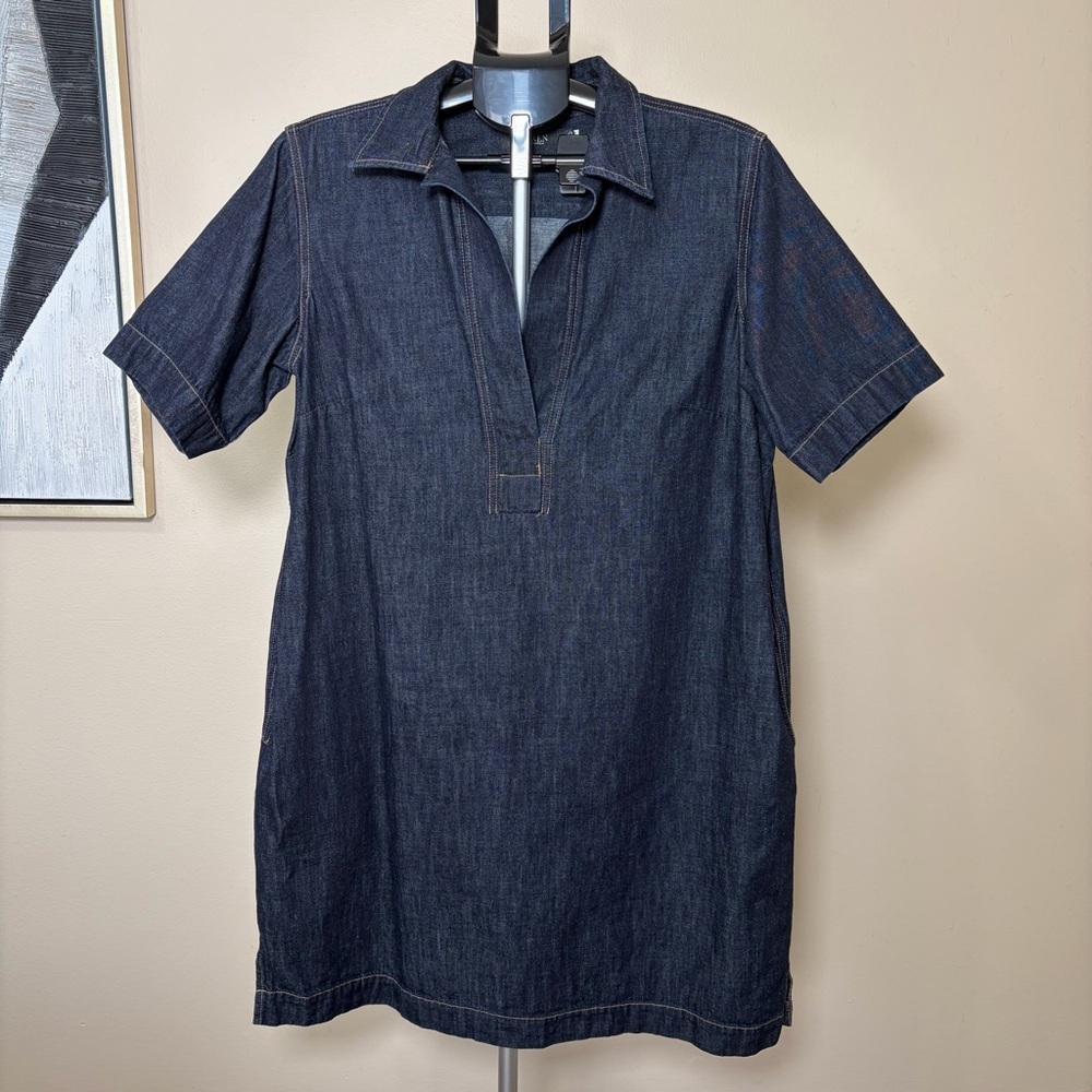 Lauren Ralph Lauren Denim Shift Dress With Point Collar Dark Wash Size 1X - Picture 2 of 10